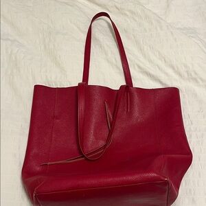 Red Leather Bucket Tote Bag